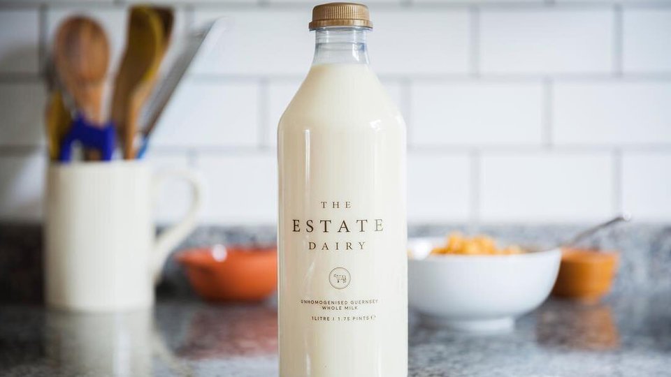 A fresh pint of whole milk from the Estate Dairy