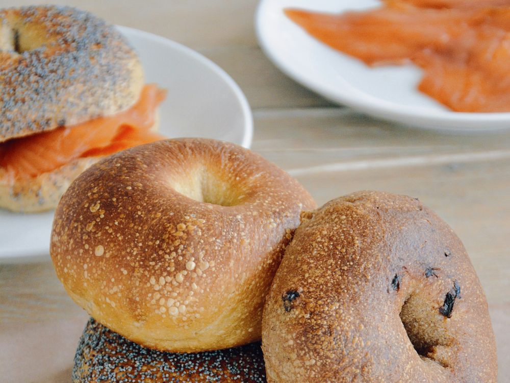 Fresh sourdough bagels from Butter & Crust, with smoked salmon option