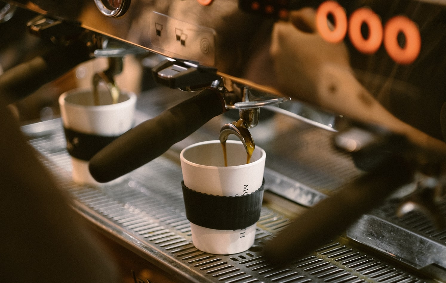 Coffee shot being prepared by a professional machine