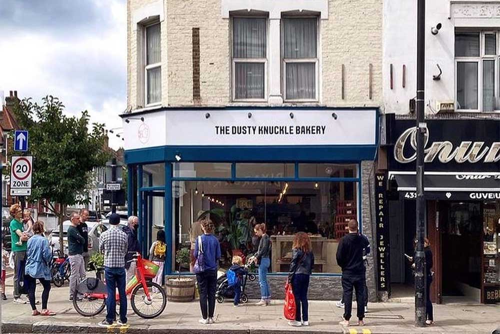 Front face of the Dusty Knuckle bakery in Central London