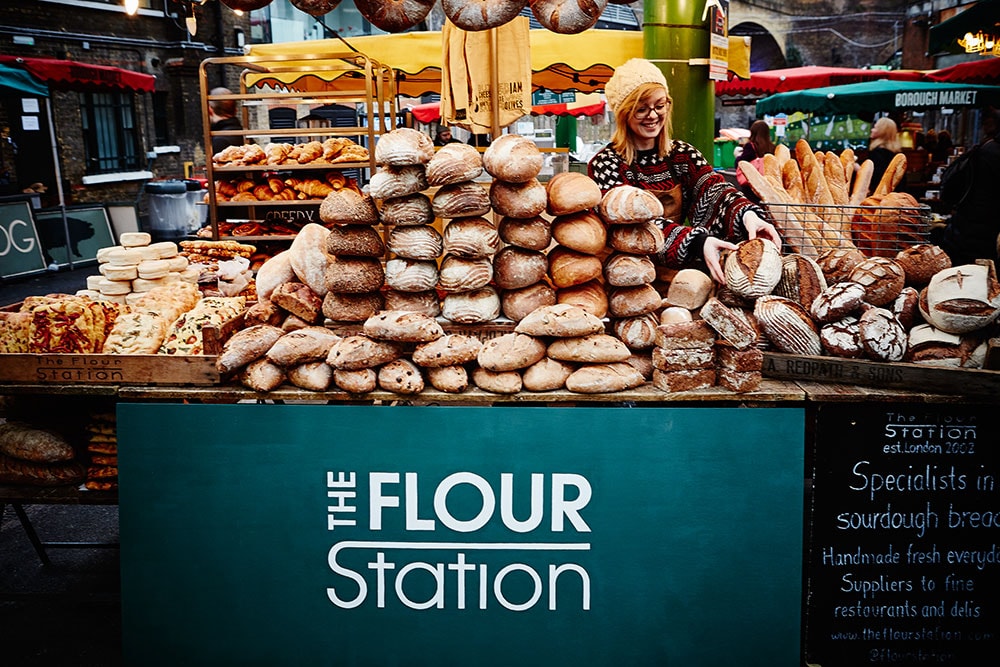 Front face of The Flour Station in Spitalfields Market, Central London